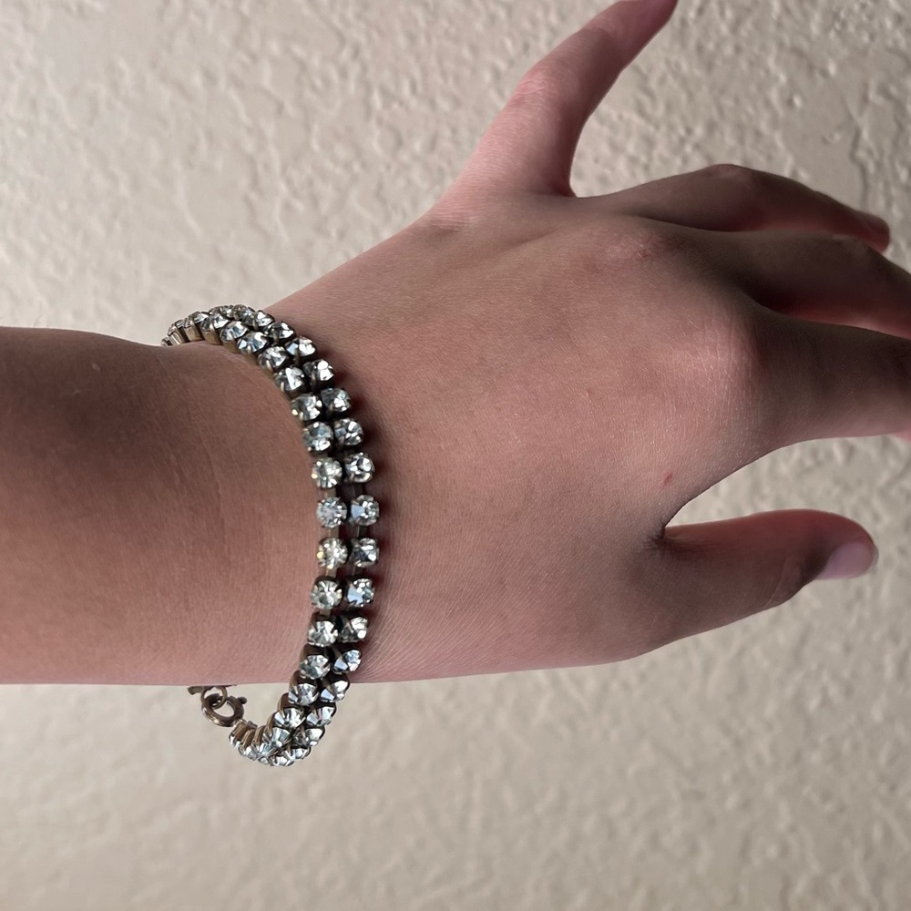 Antique Czech Rhinestone Double Row Bracelet Brass, Art Deco, Czecho-Slovakia